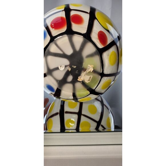 Vintage Blown Art Glass Vase Spotted Heavy Grid Pattern Design - Picture 5 of 5